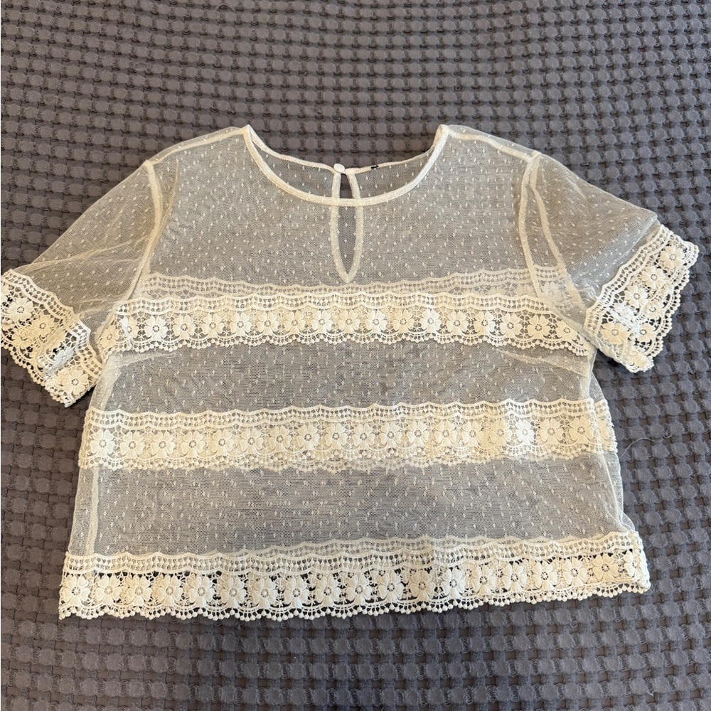 Forever 21 Lace Sheer White Blouse